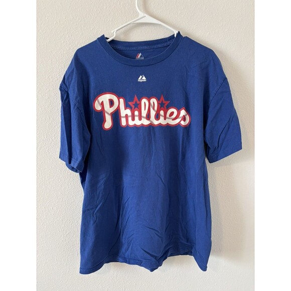 Shane Victorino #8 Philadelphia Phillies Majestic T-Shirt Men’s Large Blue MLB - Picture 1 of 4